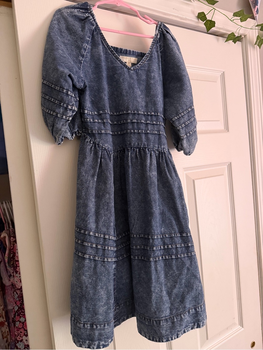 Girls' Denim Puff-Sleeve Dress - Blue